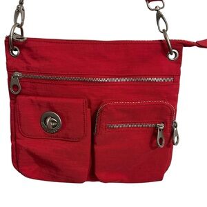 Baggallini Red Crossbody with Front Zips and Turnlock Pocket